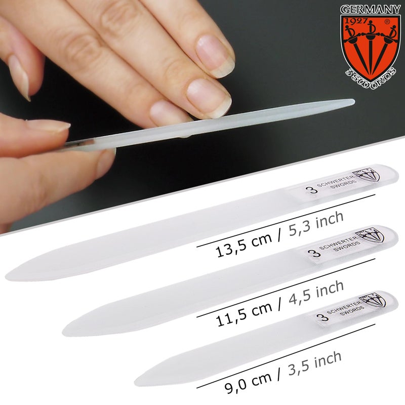 3 Swords Germany - Brand Quality Glass Nail File Set, 3 Pieces, Perfect for Natural Fake Gel Artificial Acrylic fingernail, incl. Black Plastic case - Image 3